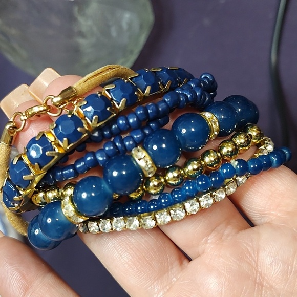 Source Unknown Jewelry - Elegant Blue and Gold Beaded Bracelet Set